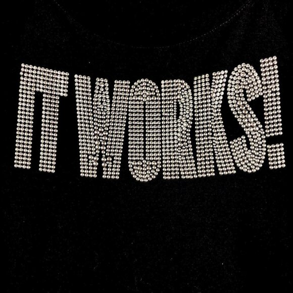 It Works Bling Women's T Shirt Black Studded Silver It Works Size L Shirt - Picture 4 of 10